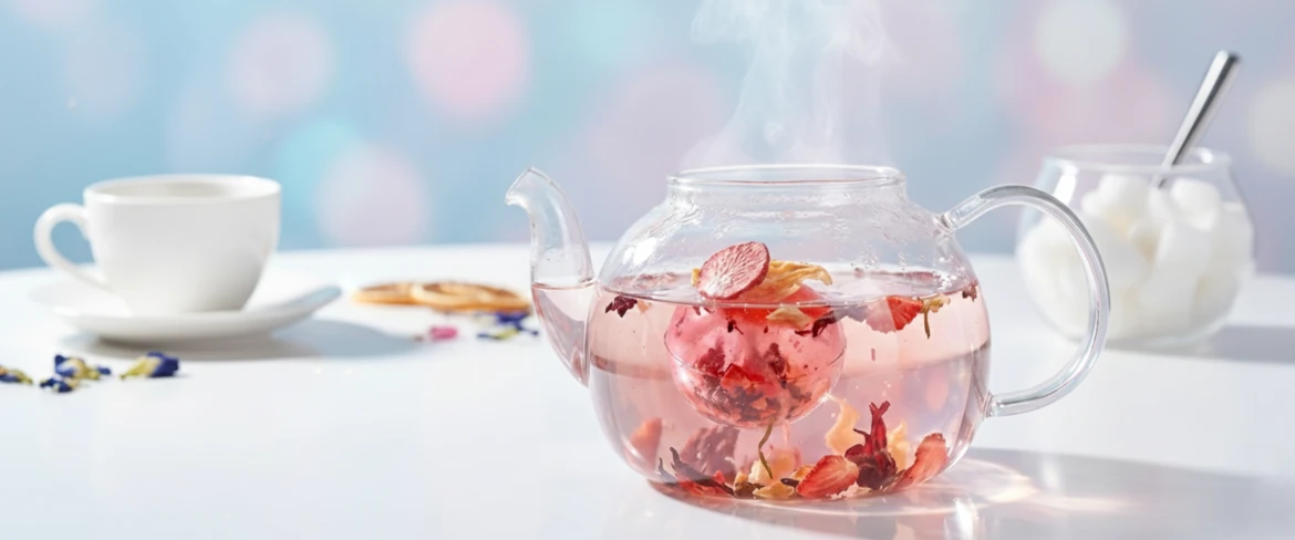 Kula z izomaltu przygotowywana do zaparzenia – herbata kryształowa w szklanym dzbanku