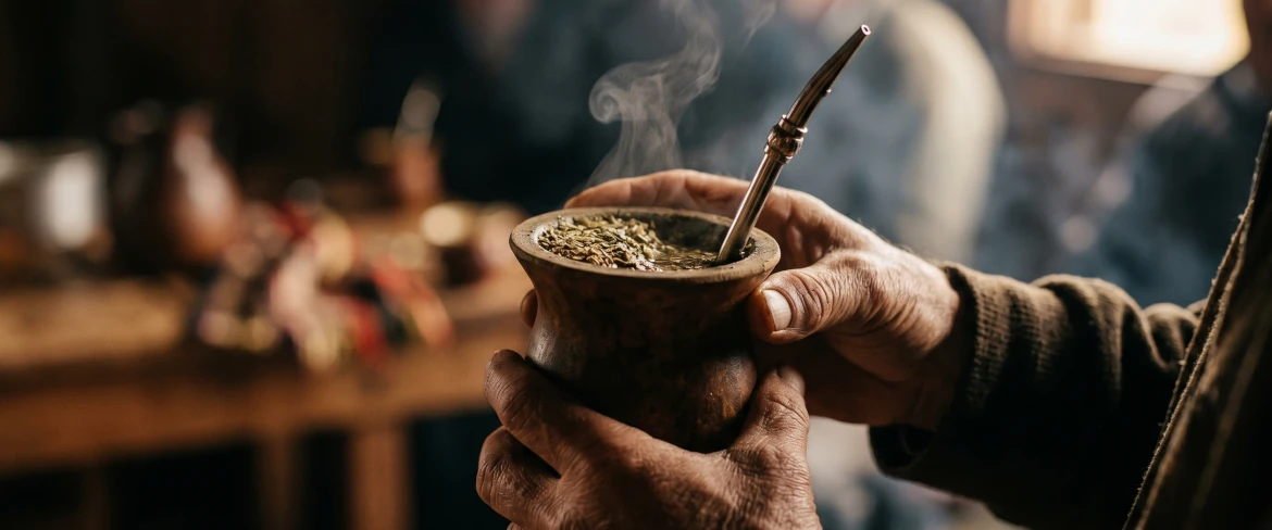 Dłonie trzymające tykwę z gorącym naparem – tak smakuje, rozgrzewa i pobudza najmocniejsza yerba