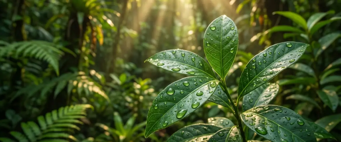 Świeże liście Ilex guayusa w amazońskim lesie deszczowym, z których powstaje herbata guayusa