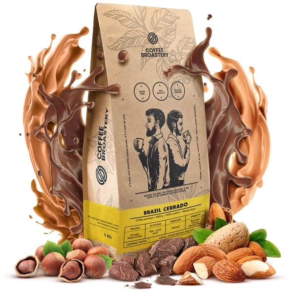 Kawa ziarnista Bro Coffee Roastery Brazil Cerrado Premium z migdałami, czekoladą i orzechami.