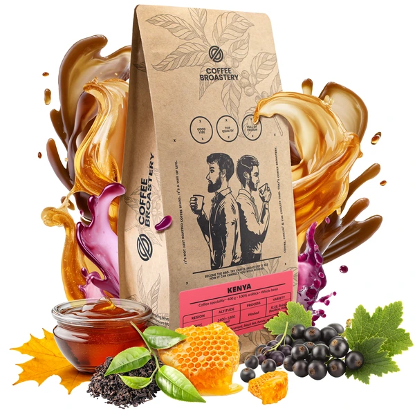 Kawa ziarnista Bro Coffee Roastery Kenya Nyeri Speciality z czarną porzeczką, miodem i czarną herbatą.