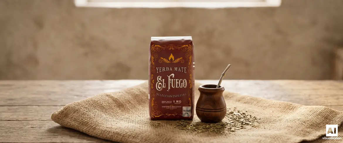 El Fuego Elaborada 1 kg i matero z yerba mate na tradycyjnym płótnie jutowym.