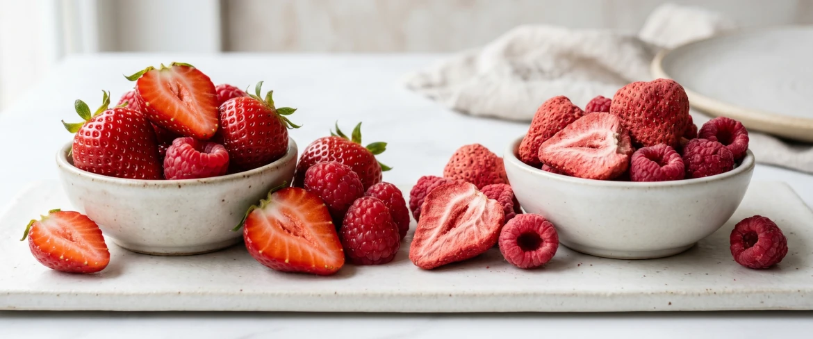 Truskawki i maliny liofilizowane oraz świeże owoce – porównanie