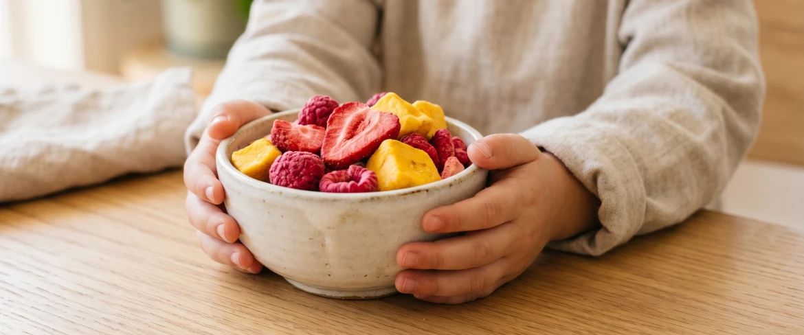 Owoce liofilizowane dla dzieci – zdrowa przekąska w miseczce