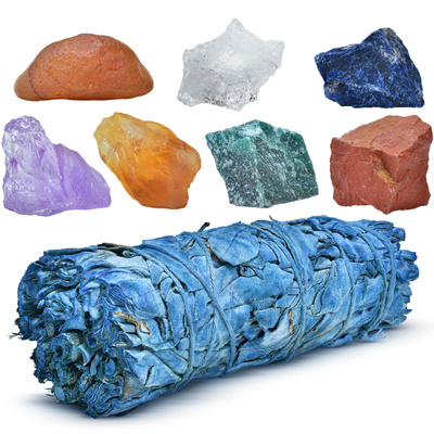 Zestaw naturalnych kamieni, kryształów i kadzidła - ezoteryka, joga, medytacja