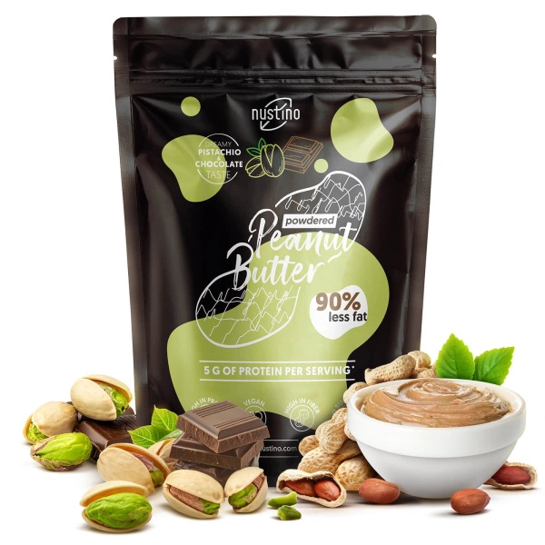 Zestaw prezentowy masło orzechowe w proszku Nustino: Pure + Czekolada + Pistacja & Czekolada 3x400g