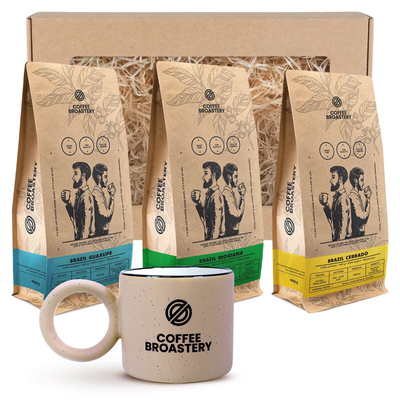 Zestaw prezentowy Bro Coffee Roastery: 3x kawa brazylijska + kubek