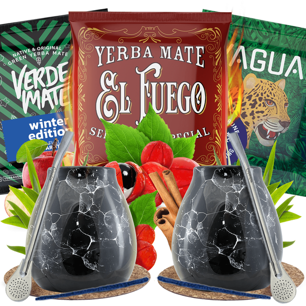 Zestaw Yerba Mate dla dwojga: próbki 3x50g + 2x Matero + 2x Bombilla