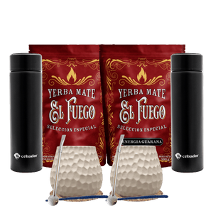 Zestaw Yerba Mate dla dwojga: El Fuego 2x500g + 2x Termos LED + 2x Matero + 2x Bombilla