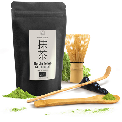 Zestaw ceremonialny do parzenia herbaty matcha: japońska matcha BIO ceremonialna 30g + akcesoria