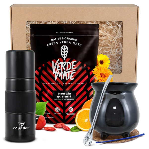 Zestaw prezentowy Yerba Mate: Verde Mate Energía Guaraná 0,4kg + Yerbomos X + tykwa + bombilla