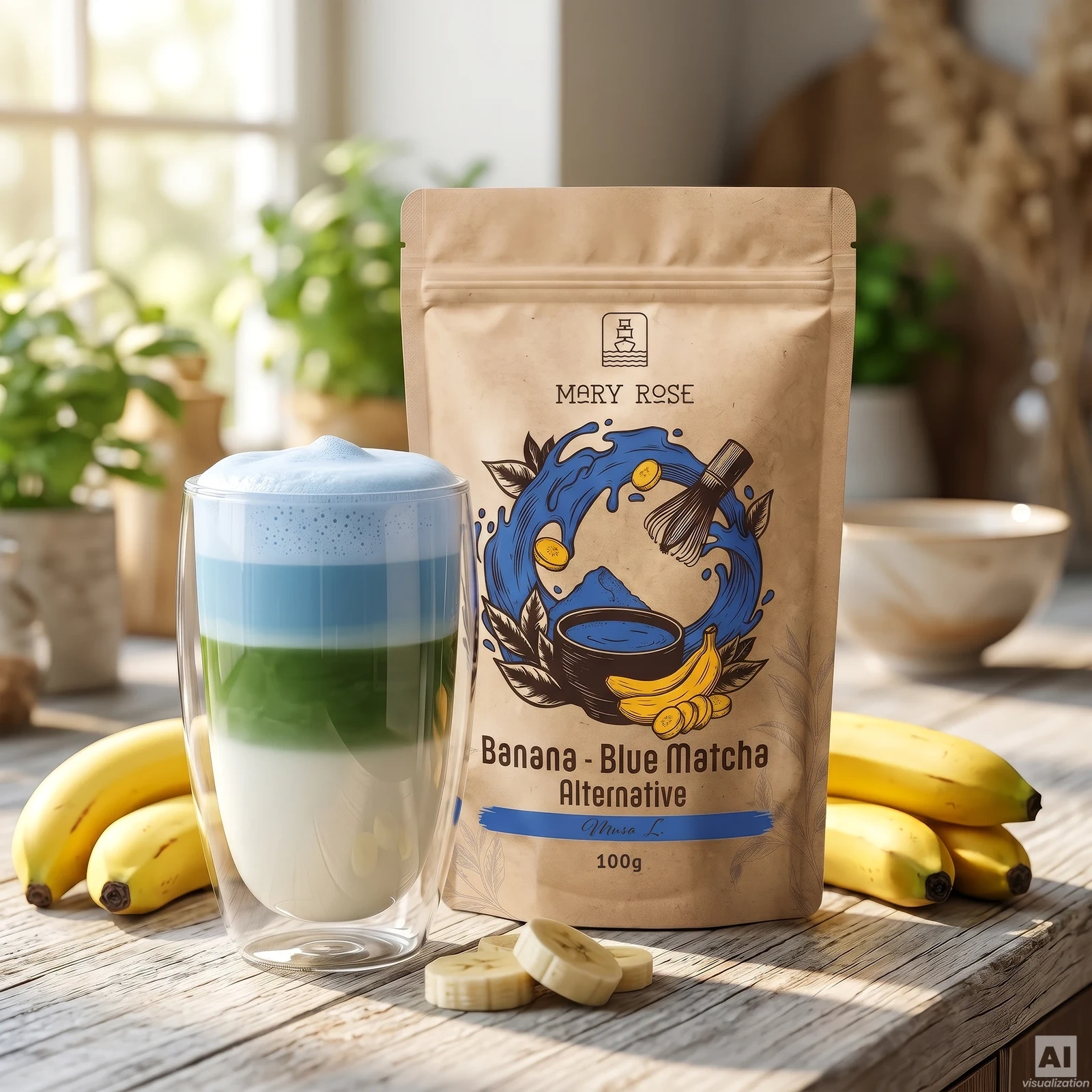 Trójkolorowe Blue Banana Matcha Latte – niebieska matcha, zielona matcha i mleczna pianka
