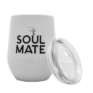 TermoLid – stalowe matero z pokrywką – motyw Soul Mate (biały) – 350 ml
