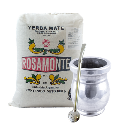 Zestaw Yerba Mate Rosamonte Lienzo 1kg + Palo Santo okute duże + Bombilla Bomba z pierścieniem chłodzącym