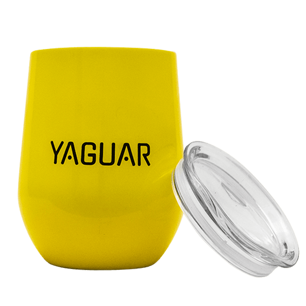 TermoLid – stalowe matero z pokrywką – motyw Yaguar (żółty) – 350 ml