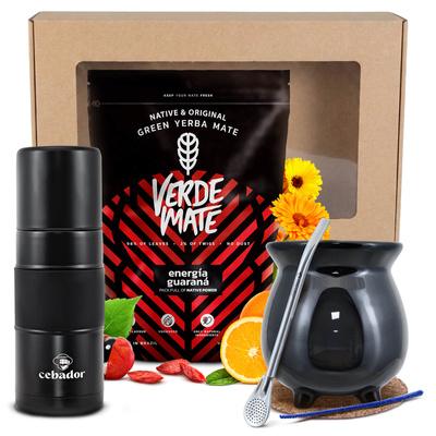 Zestaw prezentowy Yerba Mate: Verde Mate Energía Guaraná 0,4kg + Yerbomos X + tykwa + bombilla