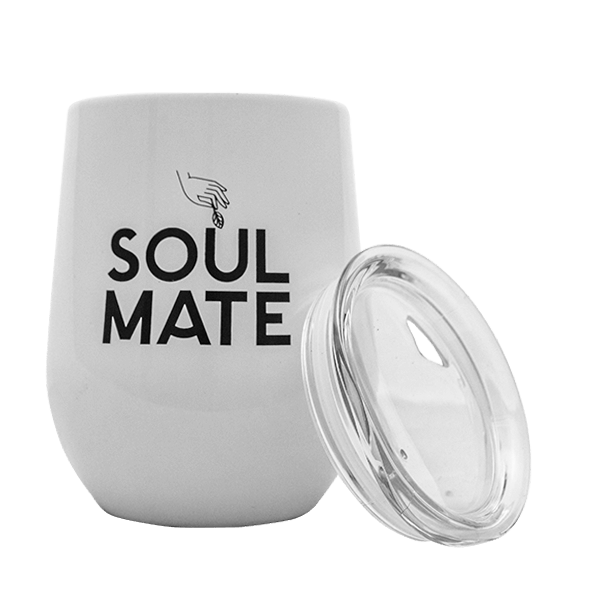 TermoLid – stalowe matero z pokrywką – motyw Soul Mate (biały) – 350 ml