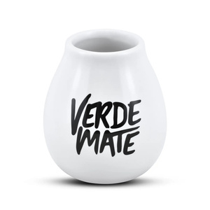 Tykwa ceramiczna biała z logo Verde Mate - 350 ml