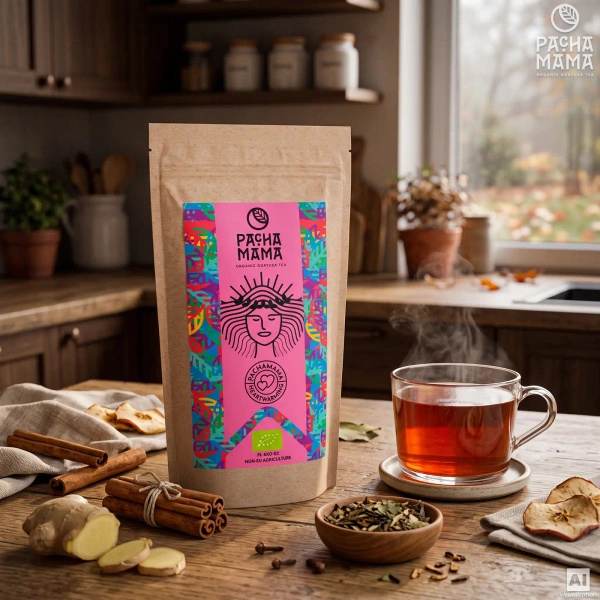Zestaw Guayusa Pachamama Heartwarming 100g akcesoria