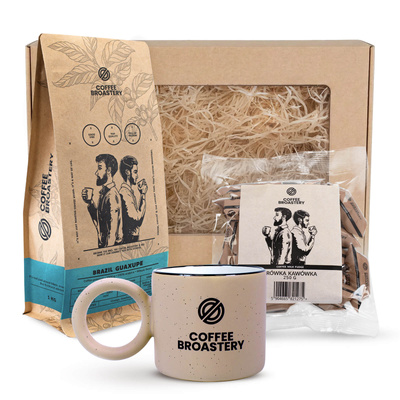 Zestaw prezentowy Bro Coffee Roastery: kawa Brazil Guaxupe + krówki + kubek