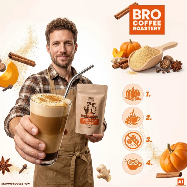 Zestaw do Pumpkin Spice Latte: kawa Bro Coffee Roastery Brazil Samba 1kg + Pumpkin Spice Latte Mix 100g