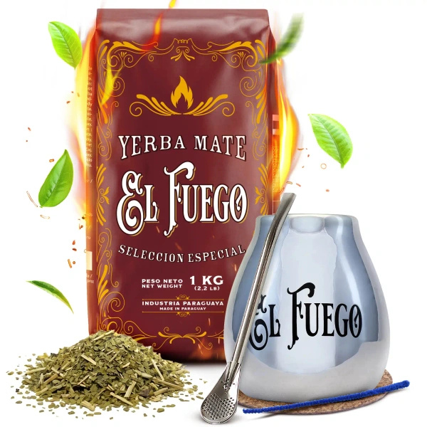 Zestaw Yerba Mate: El Fuego Elaborada 1kg + Matero + Bombilla