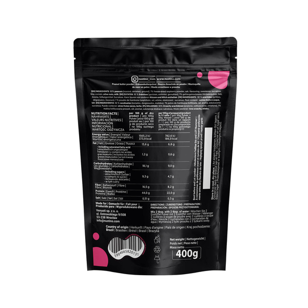 Nustino – Masło Orzechowe w Proszku – Malina (bez dodatku cukru) 400 g