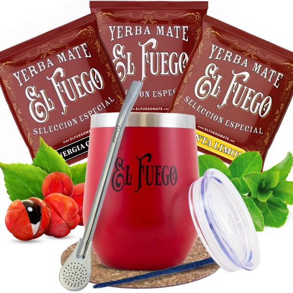 Zestaw Yerba Mate El Fuego próbki 3x50g + TermoLid + Bombilla