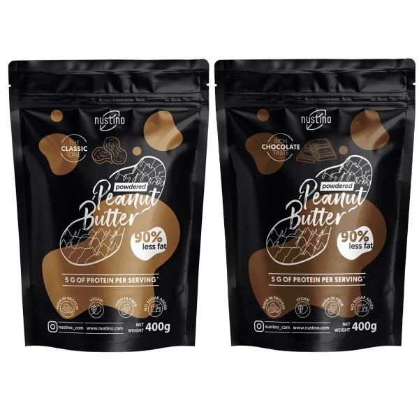 Zestaw masło orzechowe w proszku Nustino: Classic + Czekolada 2x400g