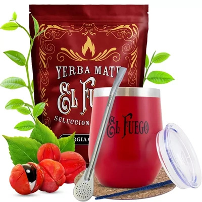 Zestaw Yerba Mate El Fuego Energia Guarana 500g 0,5kg TermoLid + Bombilla