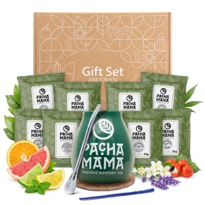 Zestaw prezentowy Guayusa Pachamama: próbki 8x25g + tykwa + bombilla