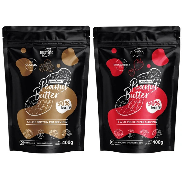 Zestaw masło orzechowe w proszku Nustino: Classic + Truskawka 2x400g