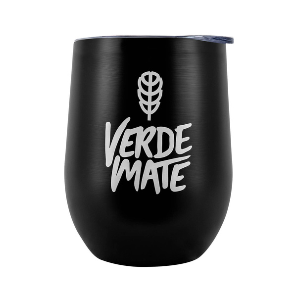 TermoLid – stalowe matero z pokrywką – motyw Verde Mate (czarny) – 350 ml