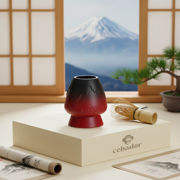 Kusenaoshi – Ceramiczna podstawka pod Chasen – Mountain (czerwona)