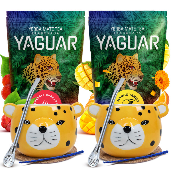 Zestaw Yerba Mate dla Dwojga: Yaguar 2x500g + 2x Matero + 2x Bombilla