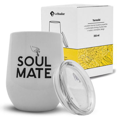 TermoLid – stalowe matero z pokrywką – motyw Soul Mate (biały) – 350 ml