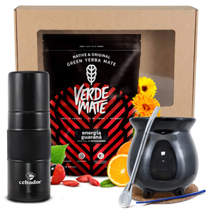 Zestaw prezentowy Yerba Mate: Verde Mate Energía Guaraná 0,4kg + Yerbomos X + tykwa + bombilla