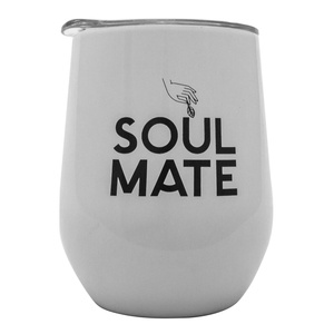 TermoLid – stalowe matero z pokrywką – motyw Soul Mate (biały) – 350 ml