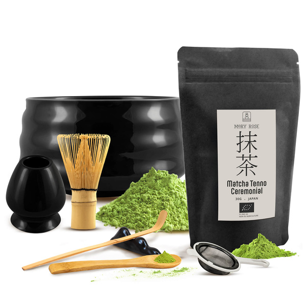 Zestaw ceremonialny do parzenia herbaty matcha: japońska matcha BIO ceremonialna 30g + akcesoria