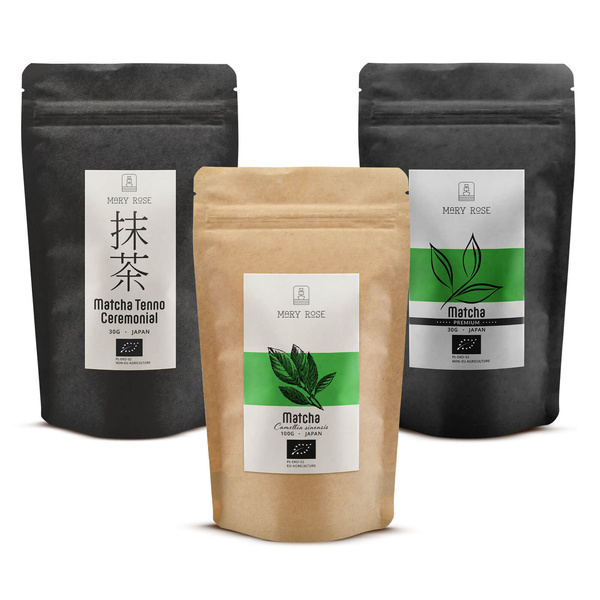 Zestaw 3 herbat matcha BIO z Japonii: ceremonialna + premium + kulinarna